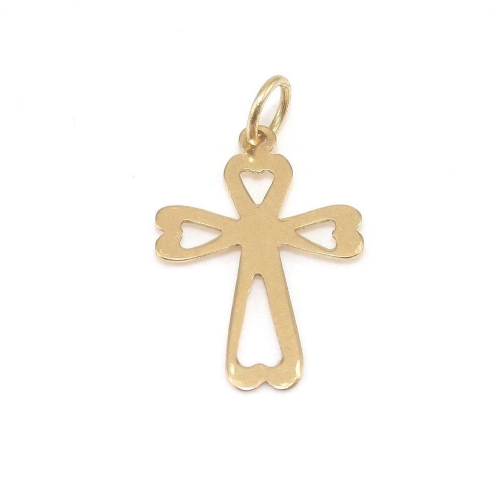 14K Yellow Gold Heart Cross Charm Pendant